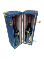 Wine Holder Leather Box open with two wine bottles secured by leather straps