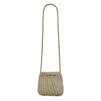 Beige mini crochet handbag with gold chain strap, handmade in Italy - Oberndörfer Milano