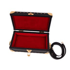 Gold Trunk mini x Trax NYC, open showing Alcantara lining and cord