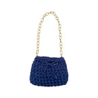 Blue crochet handbag with gold chain strap, handmade in Italy - Oberndörfer Milano