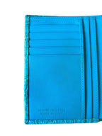 Turquoise crocodile leather wallet interior detail, handmade in Italy