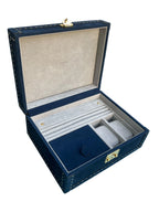 Nabuk Leather Jewelry Box in blue, close-up of metal clasp
