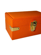 Watch & Jewelry Box in orange leather, side view showing craftsmanship