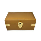 Watch & Jewelry Box in brown leather, open showing watch roll interior
