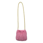 Pink mini crochet handbag with gold chain strap, handmade in Italy - Oberndörfer Milano