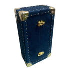Wine Holder Leather Box in blue Nabuk leather with brass studs and corner caps, closed - Oberndörfer Milano
