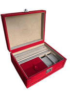 Nabuk Leather Jewelry Box in red, close-up of metal clasp