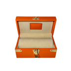Watch & Jewelry Box in orange leather, closed exterior view - Oberndörfer Milano
