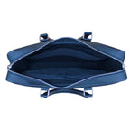 Blue leather briefcase interior showing microfiber lining
