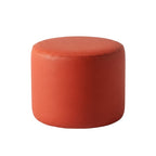 Round orange calf leather pouf on white background - Oberndörfer Milano