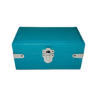 Watch & Jewelry Box in turquoise leather, open showing watch roll interior