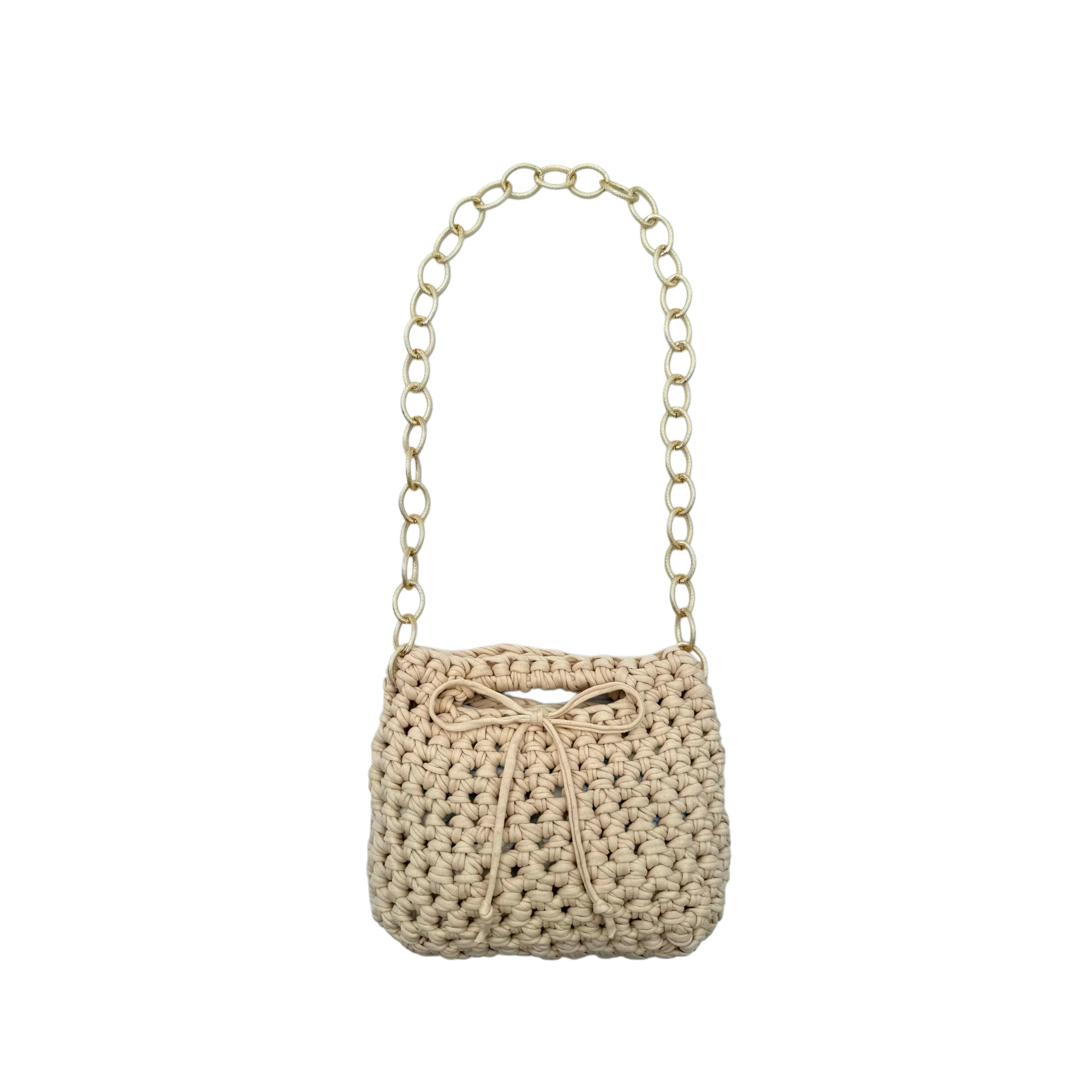 Beige crochet handbag handmade in Italy with leather trim - Oberndörfer Milano