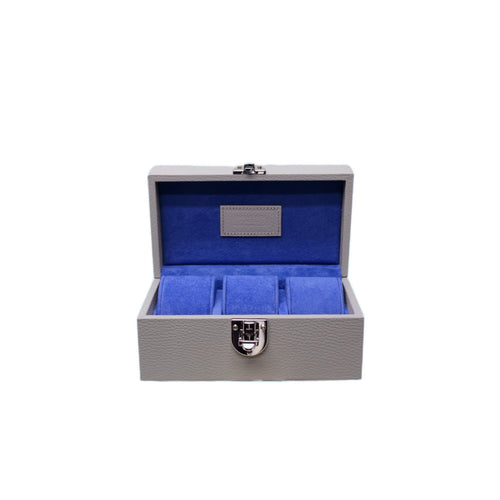3-Place Watchbox in grey leather, open showing interior - Oberndörfer & CO