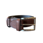 Brown full-grain leather belt with classic buckle, handmade in Italy - Oberndörfer Milano