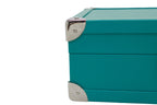 Turquoise leather box corner with silver metal accents, handcrafted luxury accessory