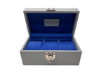 3-Place Watchbox in grey leather, side view showing craftsmanship