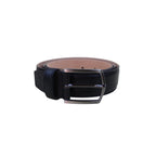 Black leather belt close-up of stitching and leather texture