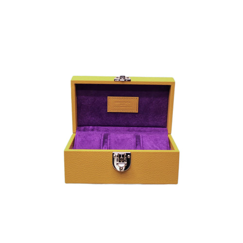 3-Place Watchbox in yellow leather, open showing interior - Oberndörfer Milano