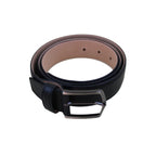 Black leather belt worn with trousers