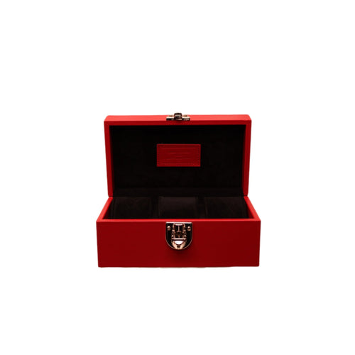 3-Place Watchbox in red leather, open showing interior - Oberndörfer Milano