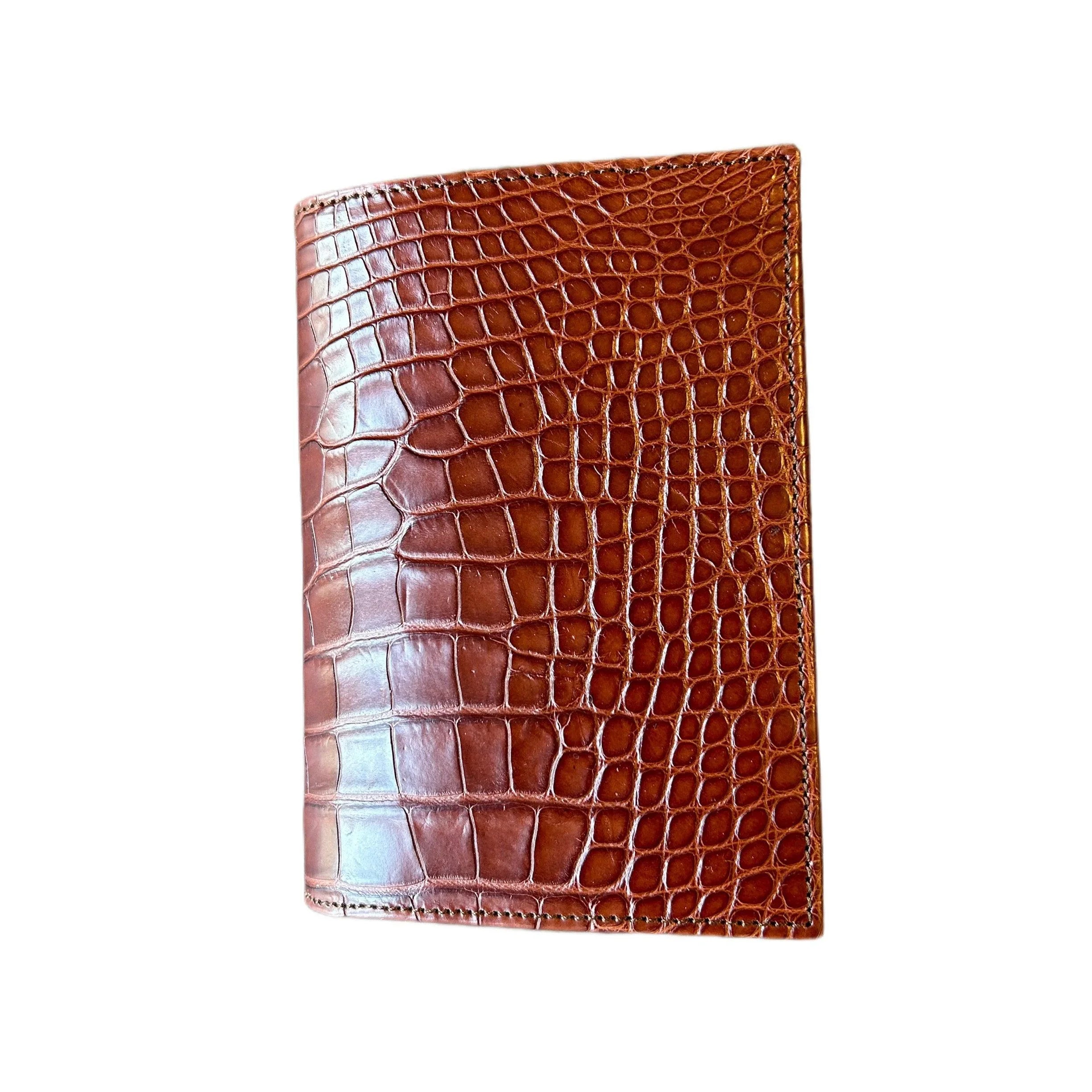 Brown crocodile-embossed leather wallet, handcrafted luxury Italian accessory