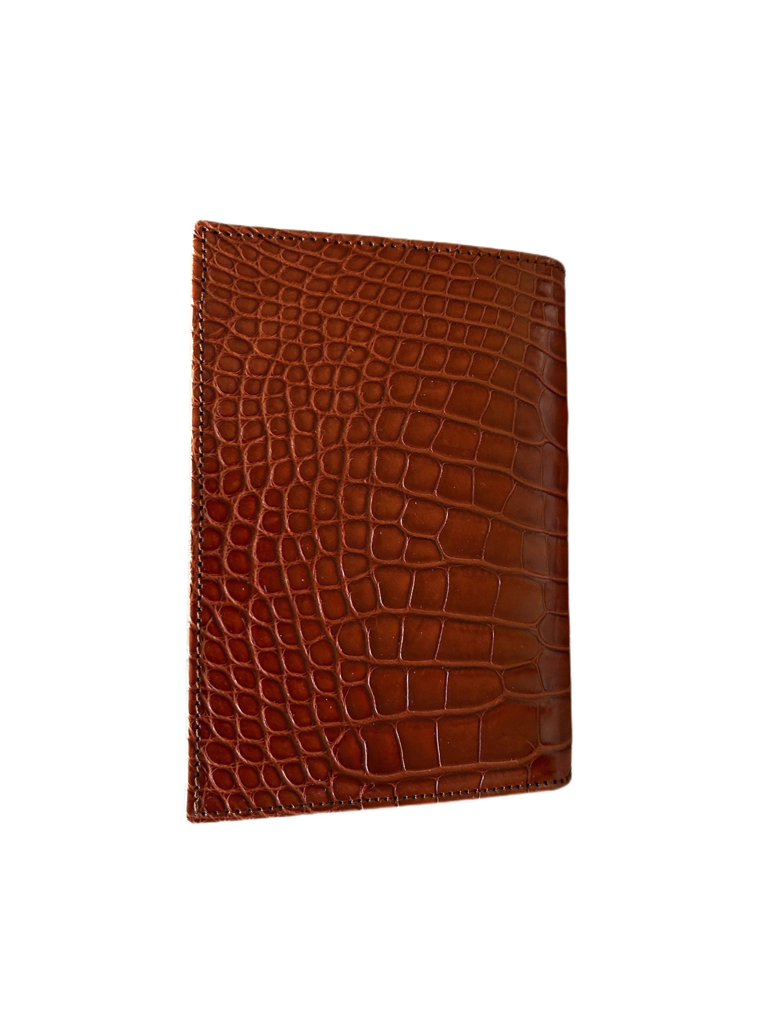 Brown crocodile-embossed leather wallet, luxury handcrafted Italian accessory