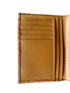 Light brown genuine crocodile leather wallet interior with card slots, handcrafted in Italy