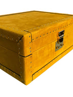 Nabuk Leather Jewelry Box in yellow, interior showing Alcantara lining