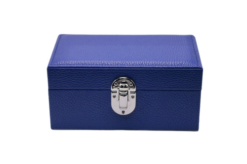 3-Place Watchbox in blue leather, closed exterior view