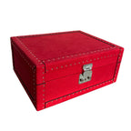 Nabuk Leather Jewelry Box in red, open showing compartments