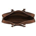 Brown leather briefcase interior showing microfiber lining