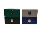 3-Place Watchbox in dark green leather, close-up of leather texture