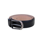 Black leather belt worn with trousers