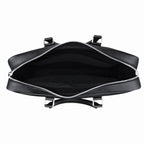 Black leather briefcase interior showing microfiber lining