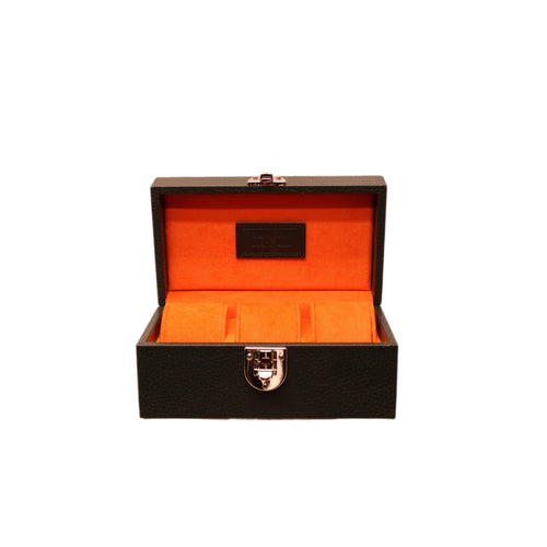 3-Place Watchbox in dark green leather, open showing interior - Oberndörfer & CO