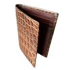 Chocolate brown crocodile leather wallet, angled view showing card slots