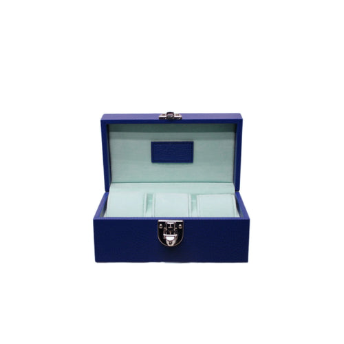 3-Place Watchbox in blue leather, open showing interior - Oberndörfer & CO