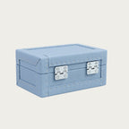 Side view of light blue leather 3-place watch case with stud detailing - Oberndörfer