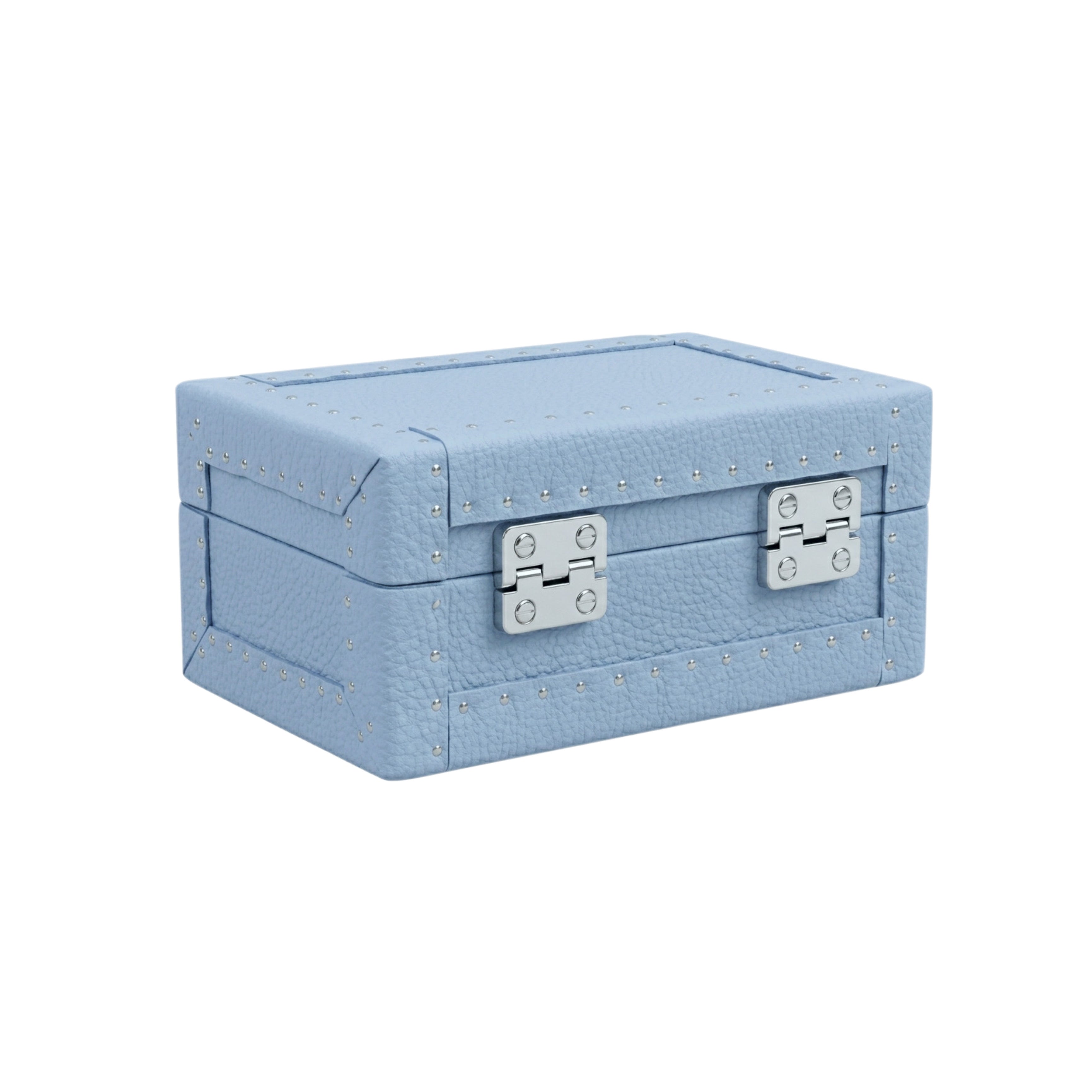 Side view of light blue leather 3-place watch case with stud detailing - Oberndörfer