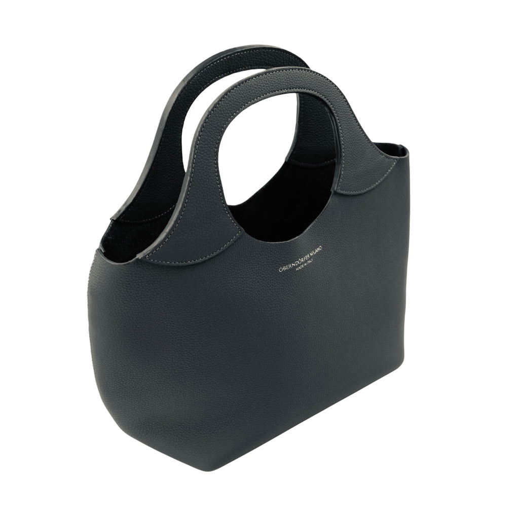 Black Italian leather tote bag with structured top handle side - Oberndörfer
Model 017