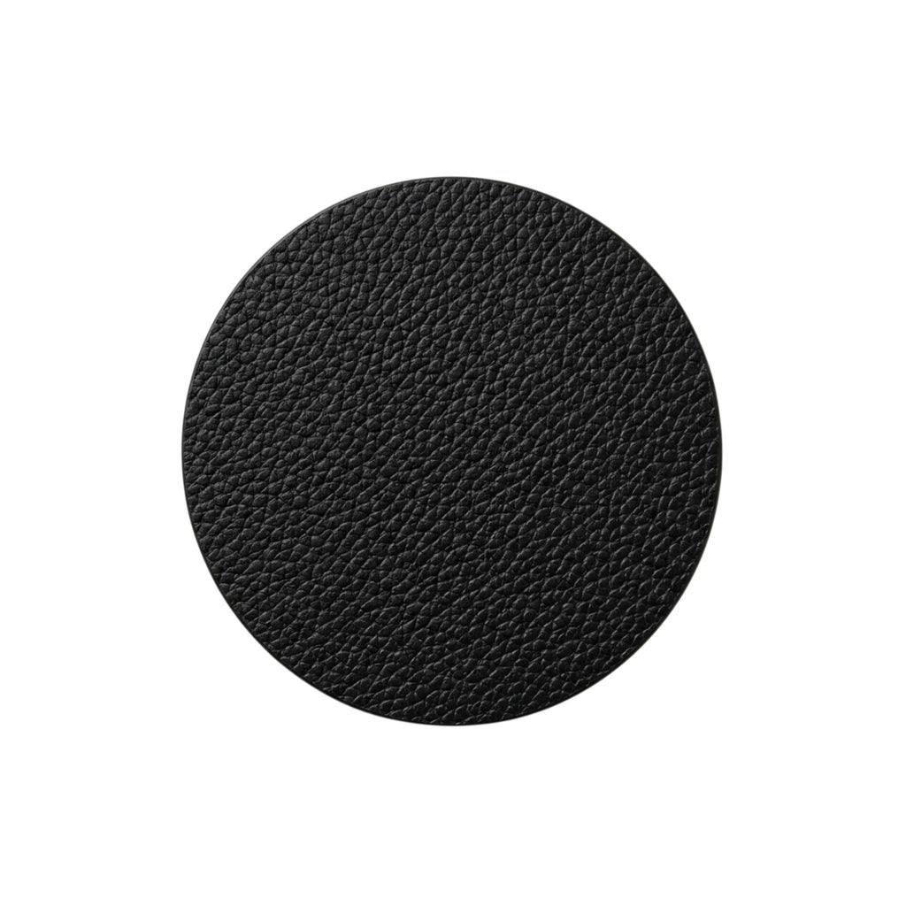 Single round black pebbled calf leather coaster - Italian full-grain leather coaster, Oberndörfer Milano made in Italy