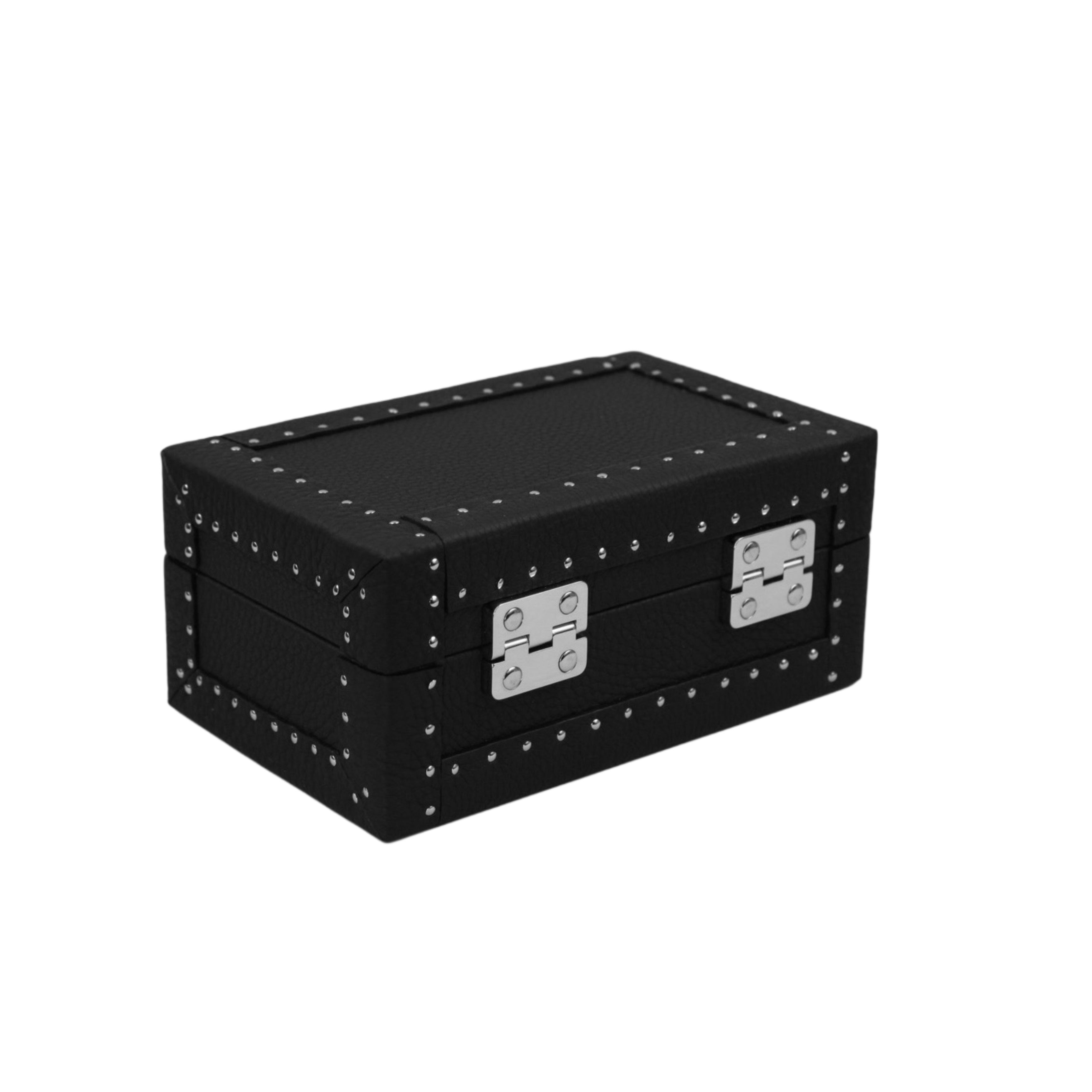 Black leather watch box back - luxury Italian leather watch storage
case