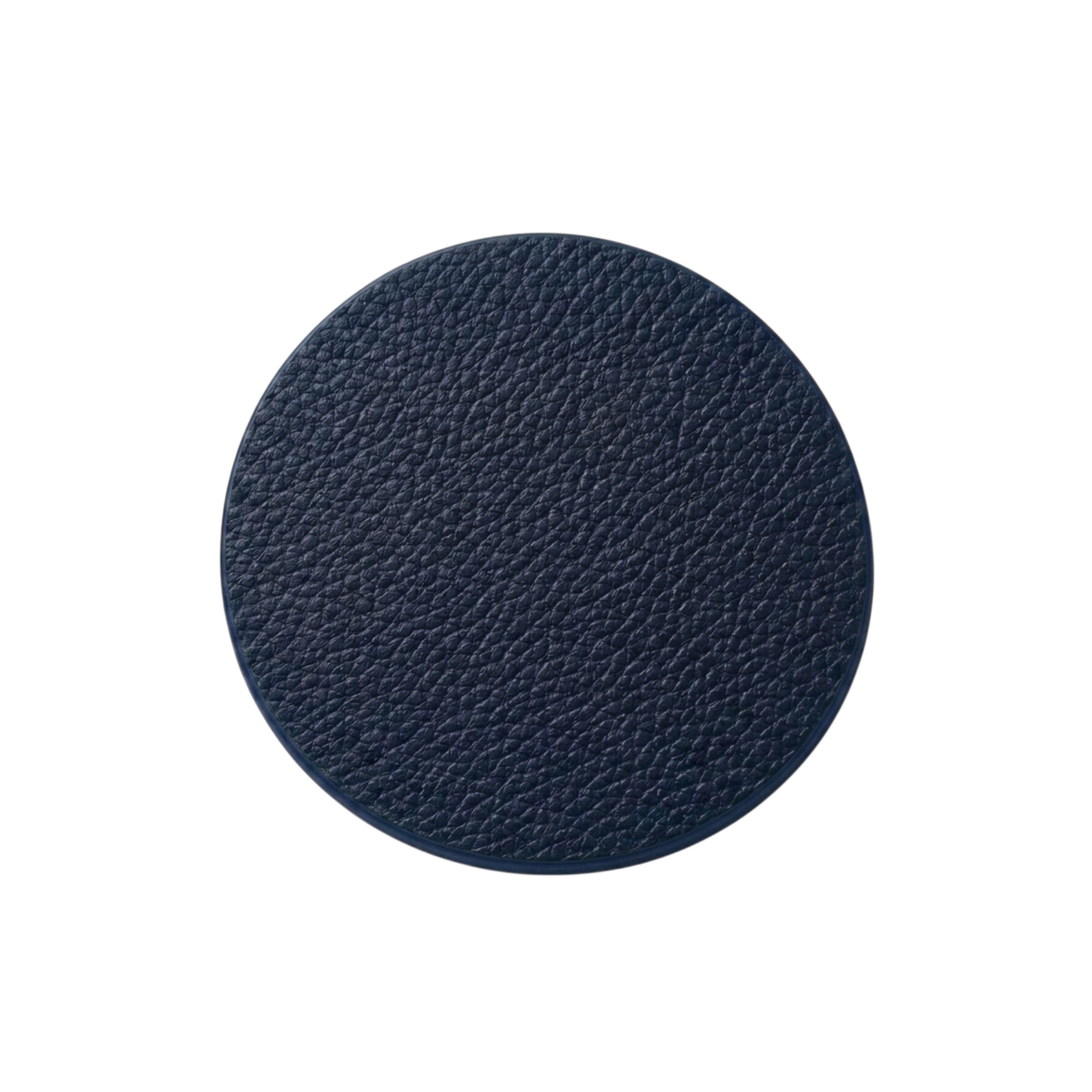 Single round blue pebbled calf leather coaster - Italian full-grain leather coaster, Oberndörfer Milano made in Italy
