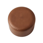 Round brown calf leather pouf, top-down view, handmade in Italy