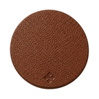 Single round brown pebbled calf leather coaster back, Italian full-grain leather coaster, Oberndörfer Milano made in Italy