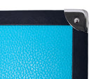8-Place Watchbox in turquoise and black leather, side view showing craftsmanship