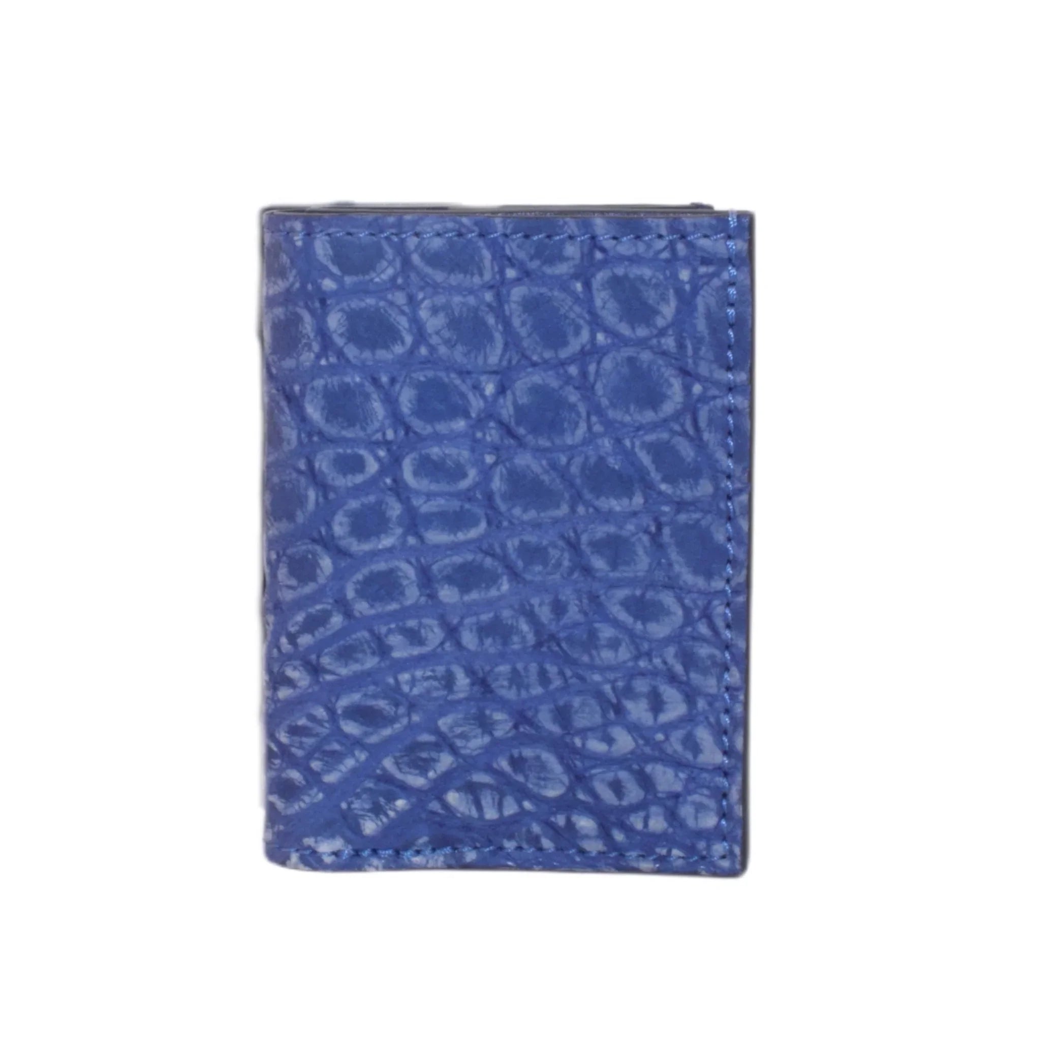 Blue crocodile-embossed leather card holder, luxury Italian handcrafted accessory
