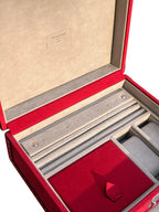 Nabuk Leather Jewelry Box in red, close-up of leather texture