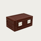 Cognac brown leather watch box back - luxury Italian leather watch
case handmade in Italy