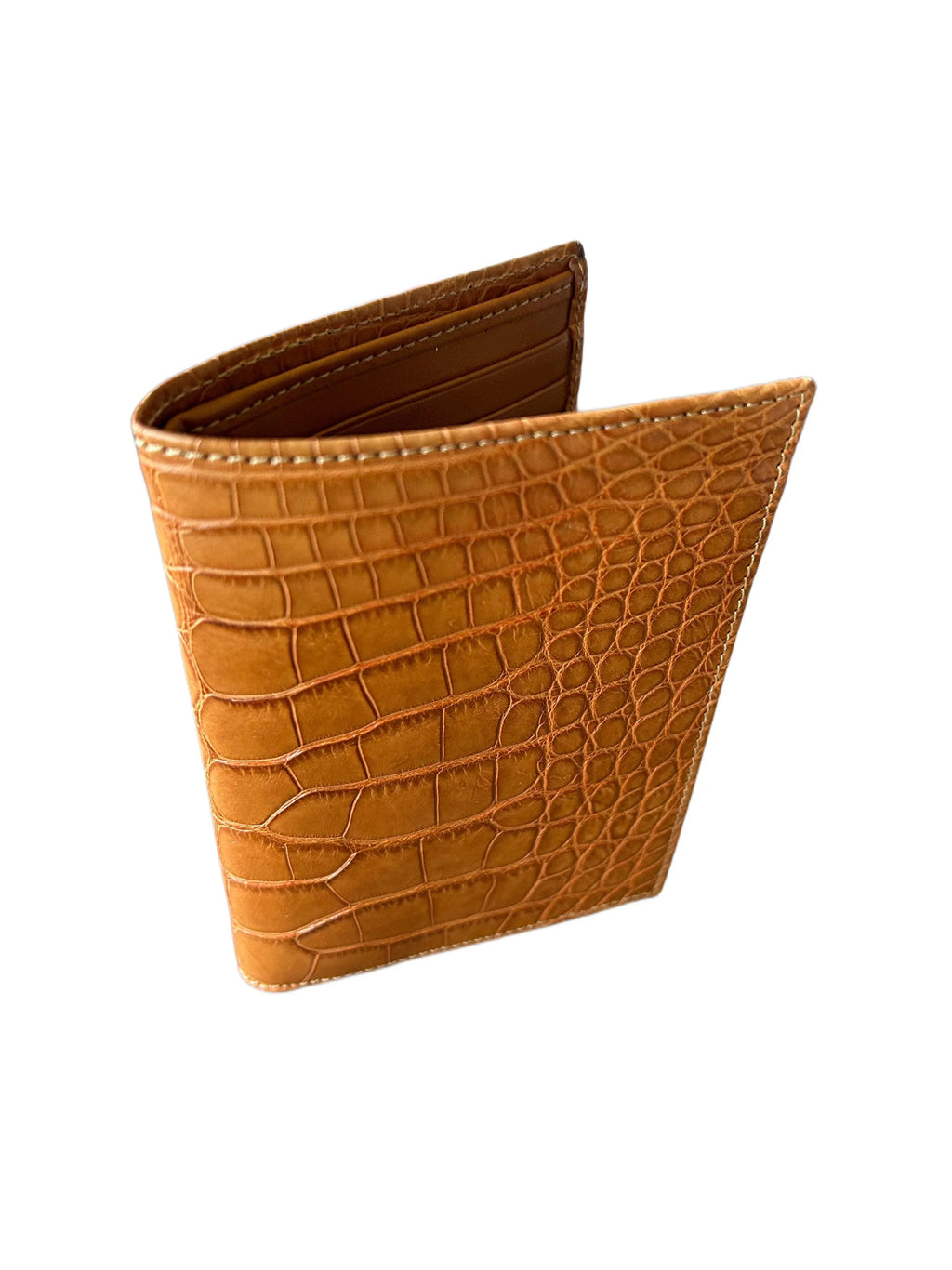 Brown crocodile embossed leather wallet with card slots, Italian handcrafted design